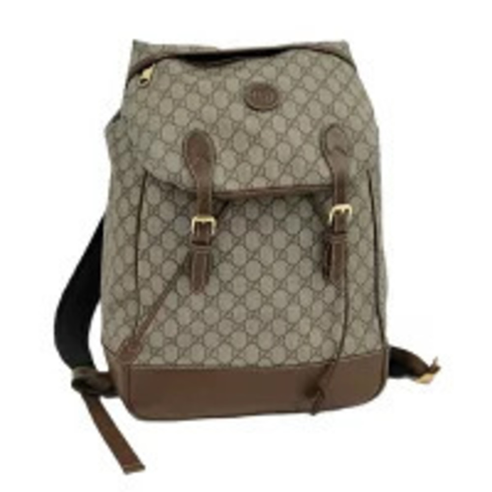 Gucci Backpack Rucksack Daybag Interlocking GG Supreme Leather Beige Cream Brown